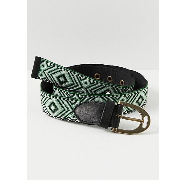 NWT Free People Moving To Mars Belt Jaded Jungle Green S/M Geometric Bohemian - Picture 2 of 9